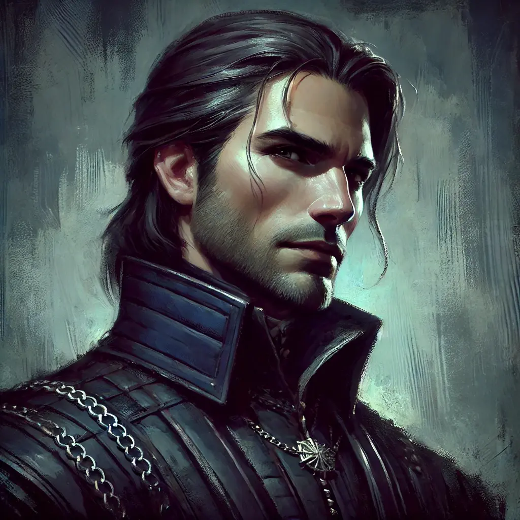 DALL·E 2025-02-16 14.22.51 - A concept art-style digital painting of a tall, broad-shouldered nobleman with piercing gray eyes and shoulder-length dark hair, neatly combed with a .webp